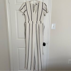 Crystal Doll Bold Stripe V-Neck Wide Leg Jumpsuit